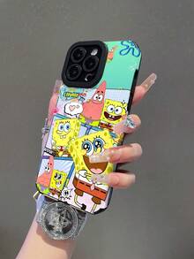 SPONGEBOB 1个卡通创意趣味海绵宝宝拼接竖条纹防震手机壳，兼容三星/ 17/16/15/14/13/12/11 Pro Max/12 Pro/14 Plus - 彩色 - 查看 3