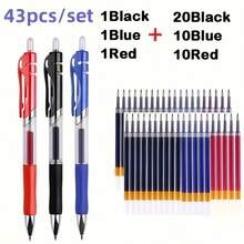 1 Set 43pcs Gel Pen & Refill Set, Stationery Writing Pens Black/Red/Blue Ink 0.5mm Blue Ballpoint Pens Office Supplies (3pcs Pens + 40pcs Refills) - Black, Blue, Red - View 9