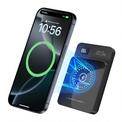 Magnetic Wireless Fast Charging Power Bank, 10000mAh Portable Charger With LED Display, Magnetic Wireless Charger Compatible With IPhone 17/16/15/14/13/12/Pro/Mini/Pro Max, 22.5W USB Power Bank With Phone Holder For All Mobile Phones