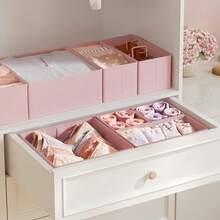 1/3/6/9件装可折叠布艺抽屉收纳盒，衣柜梳妆台收纳盒，适用于内衣、胸罩、内裤、袜子、衬衫等，粉色，适合作为情人节礼物 - 彩色 - 查看 2