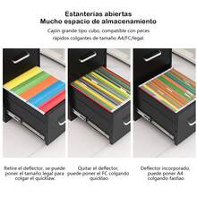 Mesita de noche para dormitorio con cerradura, mueble de almacenaje de tres cajones, mueble de almacenaje bajo negro de 45 cm de ancho - Negro - Ver 4