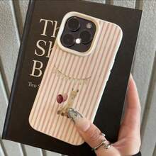 1 pieza Funda de teléfono con patrón de bandera colgante de oveja linda de rayas rosas de material TPU, compatible con iPhone 17 Pro Max/17/16 Pro Max/15/13/12/11, S20 FE/A15/S24/A55, Redmi Note 11/Note 12/Note 13 Pro, cobertura completa, protección suave anti-caídas - Blanco - Ver 2
