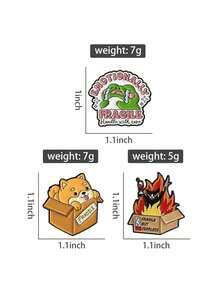 1Set Fragile, Handle With Care Enamel Pins Dog Cat Frog Brooches Lapel Badges Cartoon Emotionally Animal Jewelry Gift For Friends - Multicolor - View 10