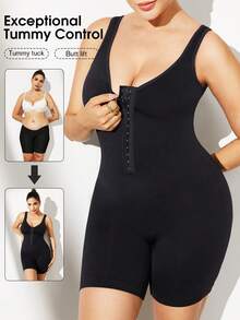 1件大码女士塑身衣收腹提臀无缝连体衣连身裤 Paukee - 黑色 - 查看 1