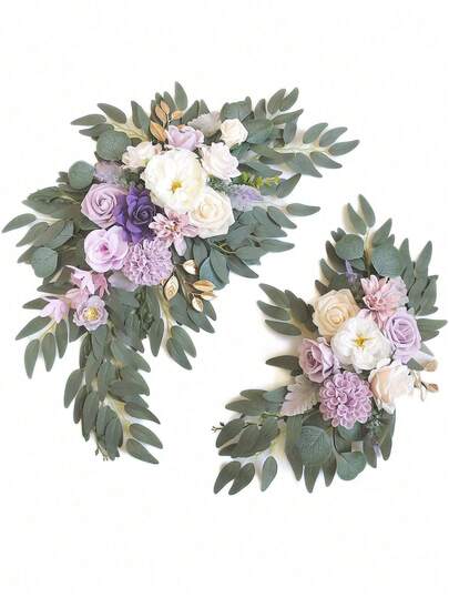 2pcs Artificial Flower Set, Suitable For Wedding, Holiday, Engagement, Valentine's Day, Party, Etc. Purple Wedding Flower Stand, Wedding Ceremony Floral Arrangement, Wedding Arch Floral Decor