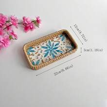 1 szt. Mały prostokątny kosz do przechowywania z rattanu i muszli, 8,66 x 4,72 x 1,18 cala, dekoracyjna tacka do przechowywania biżuterii na biurku - 1PC - Zobacz 23