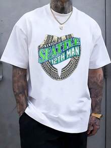 Men's SeattleSeahawks Fan Graphic Tee ,Seahawks Football T-Shirt, Cool Popular,  Fashion, Gift For Football Fan, Men'S And Women's Graphic T-Shirt,Casual Sport Attire - Machine Washable, Seahawks Gift For Men - 白色8 - 查看 1