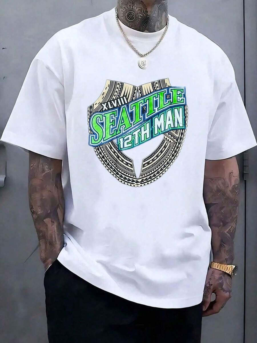 Men's SeattleSeahawks Fan Graphic Tee ,Seahawks Football T-Shirt, Cool Popular, Fashion, Gift For Football Fan, Men'S And Women's Graphic T-Shirt,Casual Sport Attire - Machine Washable, Seahawks Gift For Men - 白色8 - 查看 1