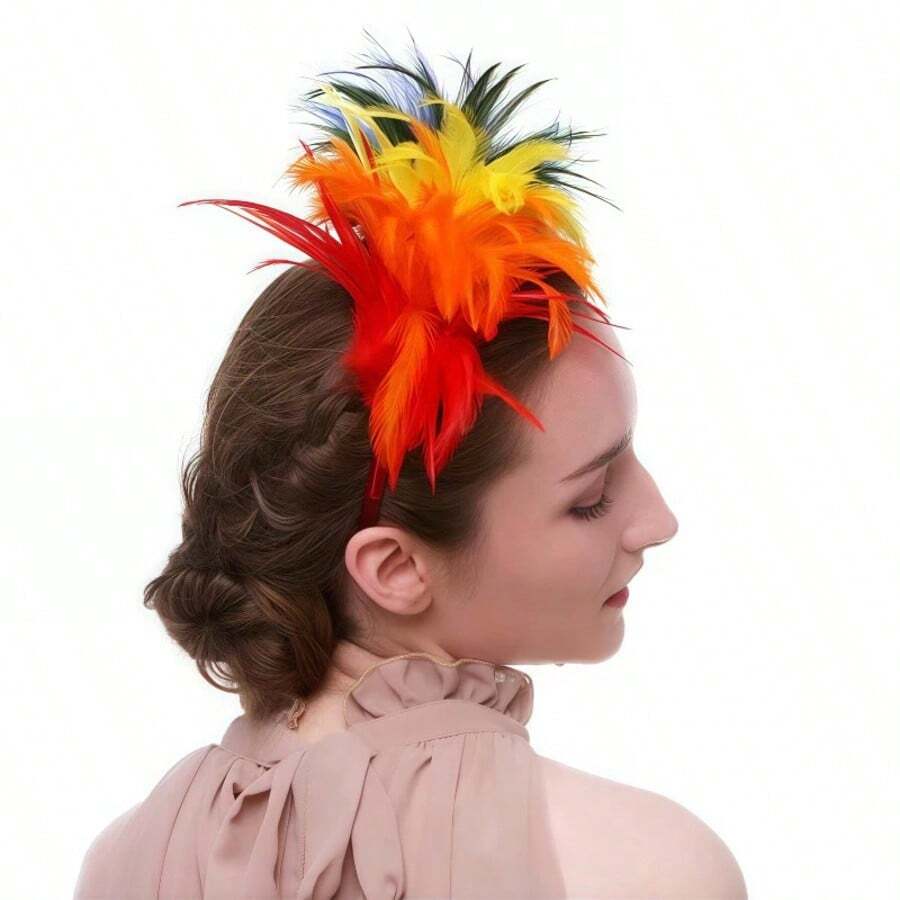 Tiara de Penas Coloridas Acessório Fantasia Carnaval Bloquinho Festa Temática Folia - Multicolorido - Visão 1