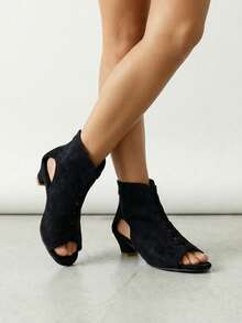 1 Pair Girls' Summer New High Heel Sandals, Versatile Black, Hollow Vamp, Back Zipper, Stylish Children's High-Top Shoes, Open Toe, Suitable For Parties And Gatherings, Matching Outfits - Black - View 5