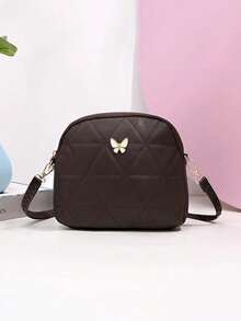 1pc Girls' Argyle Embroidered Crossbody Bag, Butterfly Metal Decor Shoulder Bag, Adjustable Strap, Suitable For Various Occasions Like Parties, Dates, Shopping, Ideal Gift - M1765 - View 9