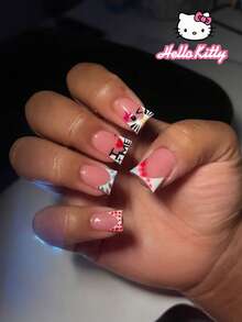 SANRIO Bộ 24 móng giả kiểu Pháp màu trắng và họa tiết da báo, dáng vịt Y2K, với các chi tiết 3D dễ thương, ngọc trai, trái tim, nơ, sao và chấm bi, phong cách ngày Valentine, vừa vặn hoàn hảo, bao gồm 1 lọ keo dán và 1 dũa móng, thích hợp cho phụ nữ và bé gái sử dụng hàng ngày và dự tiệc. - Xem 2