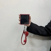 Simple Wine Red Phone Case With Heart Pendant Leather Strap Compatible With Samsung Galaxy ZFlip7 Z Flip6 ZFlip 5 Zflip6 Zflip5 Shockproof Back Cover - Burgundy - View 3