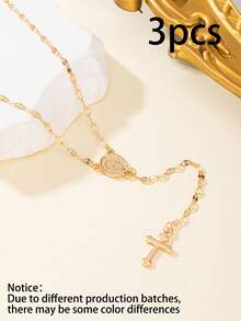 1pc Vintage Style Women's Mary Pendant Cross Necklace With Tassel, Faith Jewelry, Elegant Daily Wear, Birthday & Anniversary Gift - Multicolor - View 11