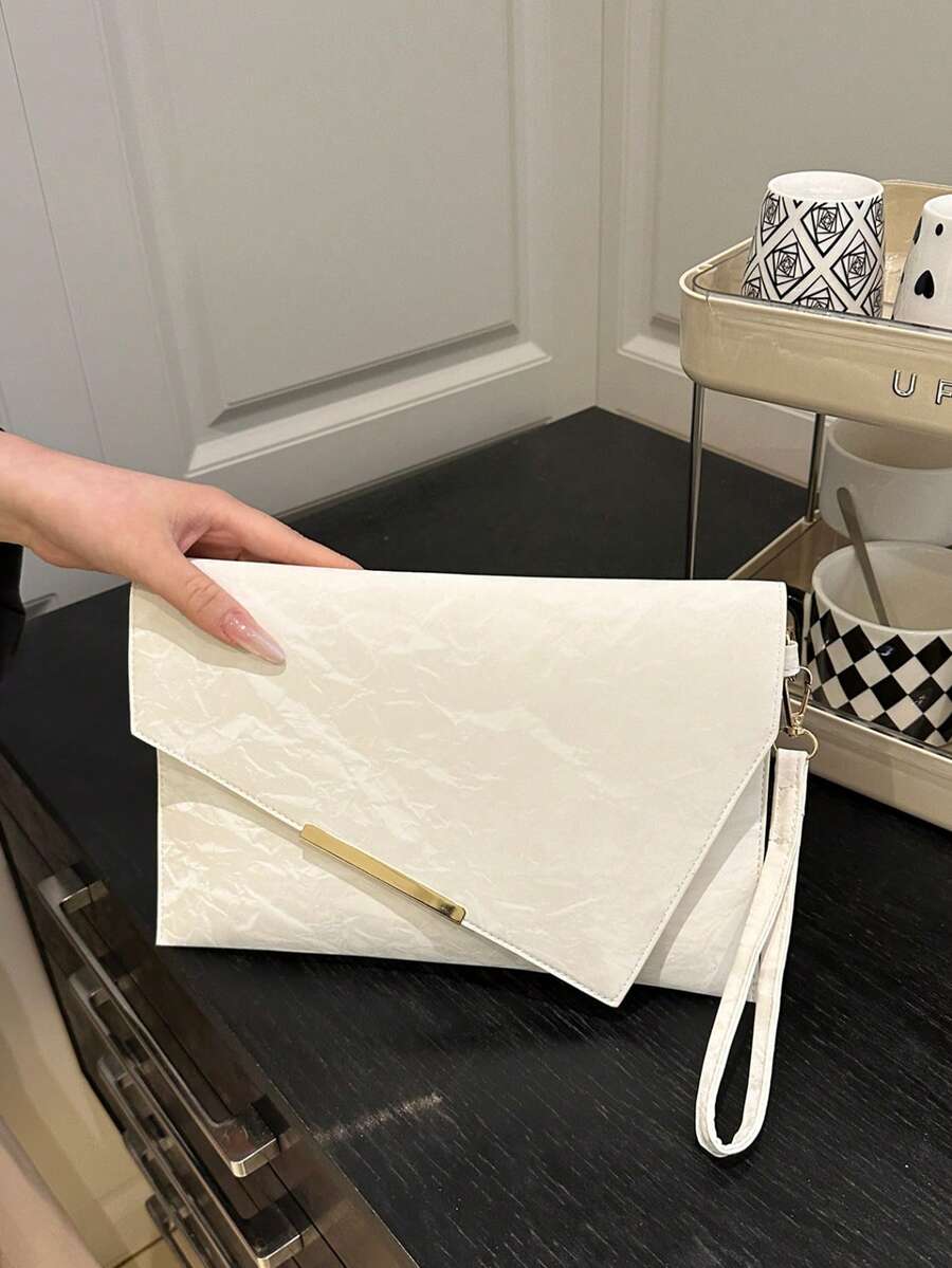2026新款时尚简约休闲女士手拿包，纯色复古信封钱包，零钱包，手提包 - 白色 - 查看 1