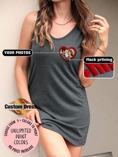 Customized Women's Dress, Spring/Summer/Autumn Wear, Valentine's Day/Women's Day Outfit, Customized Women's Dress, Flocked Printing Craft, Casual Relaxed Gray, Suitable For Outings, Shopping, Celebrations, Gatherings, Social Events, Travels