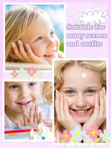 24 piezas Juego de arte de uñas para niños, mini kit de uñas postizas cortas con flores estilo francés - Multicolor - Ver 5