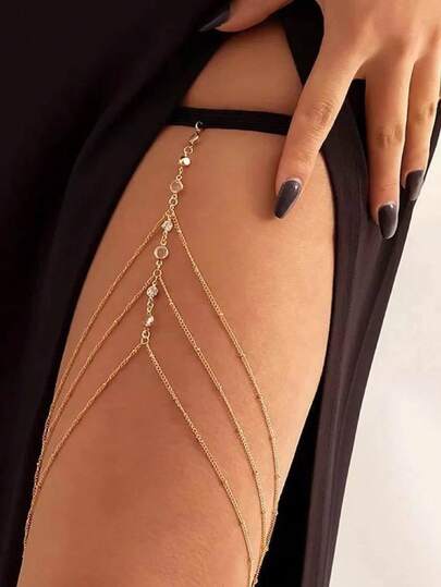 Sexy Leg Chain Lingerie Accessory, Multi-Layer Gold Sexy Thigh Chain Diamond Beaded Body Chain For Women