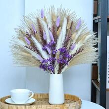 Colorful Dried Flower Bouquet Real Touch Babys Breath For Home Aesthetic Room Decor Natural Bunny Tails Grass Arrangement Spring Valentine's Day Mother's Day Wedding Decor - Romantic Purple - View 2