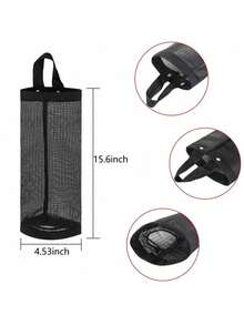 2-Pack Hanging Plastic Bag Holder Organizer - Mesh Design Grocery Bag Dispenser, Space-Saving Storage For Shopping Bags & Trash Bags In Home Kitchen - Black - View 5