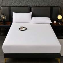 1pc Solid Color Brushed Fitted Sheet, Soft & Breathable Bedding, For Single/Double/Queen/King Size Bed - White - View 1