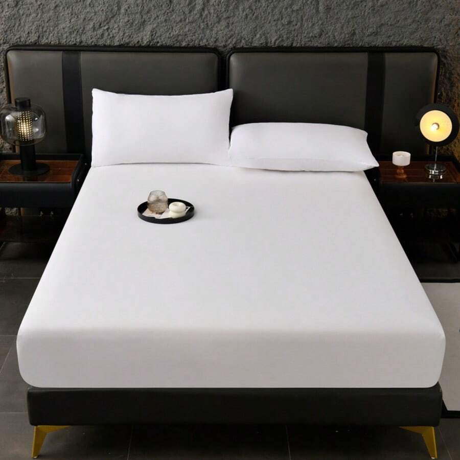 1pc Solid Color Brushed Fitted Sheet, Soft & Breathable Bedding, For Single/Double/Queen/King Size Bed - White - View 1