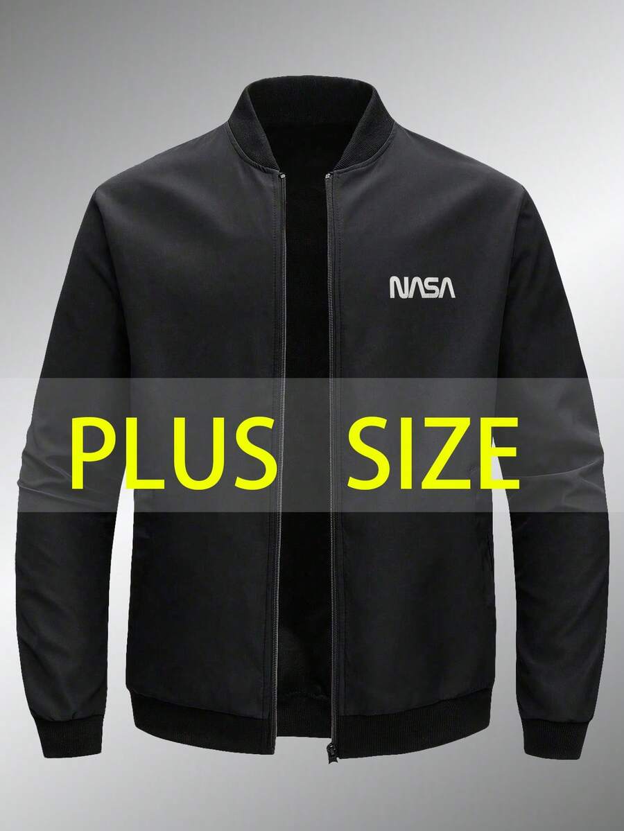 男士大码轻薄夹克 - 休闲街头风，舒适宽松版型，四季皆宜的百搭外套 - 黑色 - 查看 1