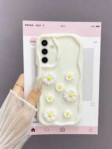1pc 3D Water Drop Chrysanthemum Shaped TPU Shockproof Phone Case, Compatible With Apple 16/16Pro/16ProMax/15/14/13/12/11/XsMAX Series Phone Protective Cover Waterproof Anti-Fall Scratch Resistant - White - View 2