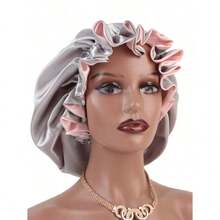 1pc Two Tone Satin Hat Silk Bonnet Satin Bonnet - Pink 3 - View 3