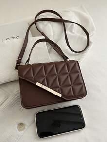 Mini Fashionable Quilted Handbag - Coffee Brown - View 6
