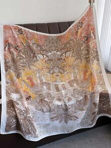 1条复古链条90厘米印花大号亚麻披肩，春夏百搭围巾/披肩，秋冬保暖格子头巾/披肩。 - 卡其色 - 查看 2