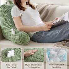 1pc New Reading Pillow With Armrests, Lumbar Cushion Filled With Shredded Foam And Faux Fur, Wedge Backrest With Pocket, Suitable For Adults Sitting On Bed, Sofa, TV - 1PC - View 5