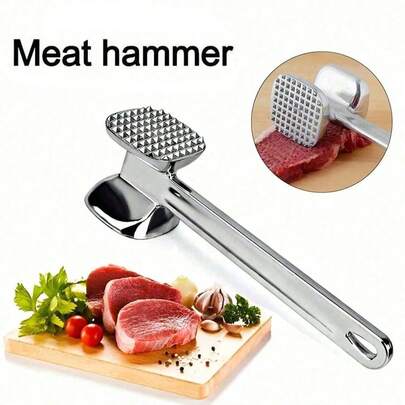 1件装不锈钢重型肉锤 - 双面肉锤、牛排压锤、厨房工具、优质肉槌，适用于野餐、旅行、露营、户外、烧烤、居家、厨房 - 金属材质，烹饪实用露营炊具 | 不锈钢锤 | 耐用厨房工具，肉类烹饪锤