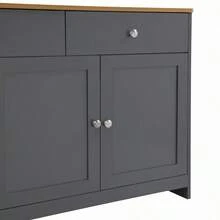 Sideboard With Gray-Black Wood Grain Four Doors Three Drawers For Living Room And Dining Room. Wood Tone And Gray-Black - Gray + Wood + MDF1 - View 10