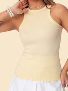 Women's Basic And Essential Tank Top For Summer And Carnival - Light Yellow - View 1