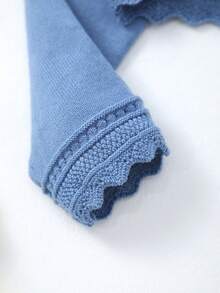 Cardigan tricoté de couleur unie avec motif floral ajouré élégant pour filles, convient pour toutes les saisons ou comme cadeau pour l'Aïd al-Adha - Bleu lagon - Voir 6
