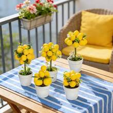 Decoración de bandeja escalonada con limón de estilo veraniego, planta de limón artificial, decoración rústica del hogar, planta de limón falsa en mini jarrón, accesorio de verdor para bandeja escalonada (estilo de limón) - Multicolor - Ver 1