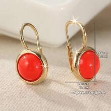 Fashionable & Luxurious Red Round Pendant Earrings, Handmade Jewelry Accessories For Women, Suitable For Weddings And Parties, A Romantic Gift For Wife And Girlfriend - Gold - View 7