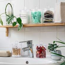 Euuztu 6pcs Acrylic Qtip Holder Dispenser For Cotton,Swab, Ball, Round Pads, Floss Picks - Clear Plastic Apothecary Jar Set, Bathroom Canister Storage Organization, Vanity Makeup Organizer - 6 Pack - 查看 5