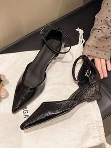 女士尖头细高跟绑带性感坡跟鞋，黑色闭趾高跟鞋，2025春夏新款 - 黑色 - 查看 3