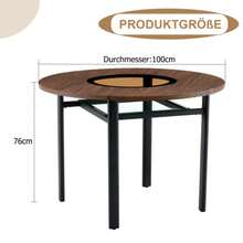 Round Table With A Modern And Minimalist Design, 100 Cm In Diameter, Brown Wood Grain, Ideal For 2 - 4 People (With Inset Grey Brown Glass Top And Stabilized Metal Frame).