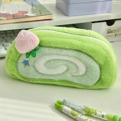 可爱蜜瓜瑞士绒毛笔袋大容量铅笔盒学生便携式文具收纳袋返校礼物
