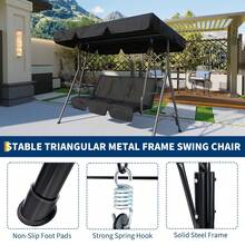 Banco columpio para patio de 3 plazas, resistente, 660 libras, sin ensamblaje, toldo ajustable UV50+, tela textilene transpirable, para patio, jardín y piscina, diseño ergonómico con reposabrazos acolchados, color negro. - 3 asientos - Ver 5