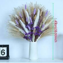 Colorful Dried Flower Bouquet Real Touch Babys Breath For Home Aesthetic Room Decor Natural Bunny Tails Grass Arrangement Spring Valentine's Day Mother's Day Wedding Decor - Romantic Purple - View 3