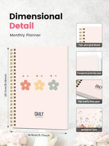 1pc Minimalist A5 Planner Notebook, Personal Diary, Work Log, Study Notes, Home/School/Office Supplies, Desk Decor All-In-One Notepad - Flower Style - View 5
