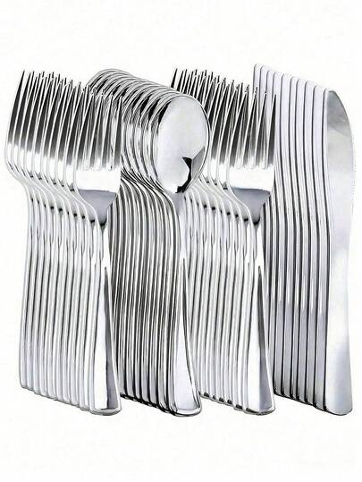 150pcs Reusable Silver Party Disposable Cutlery Set - Includes 50 Forks, 25 Knives, 25 Spoons - Reusable Wedding Silverware Set For Parties, Holidays, Dinners, Weddings, Kitchen And Valentine's Day