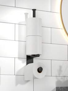 1个免钻孔卫生纸架，节省空间的独立式设计，适用于浴室和厨房的多卷卫生纸，金属材质，安装简便，现代简约风格 - B-黑色 - 查看 9