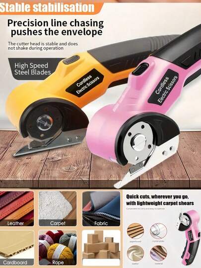 1pc Wireless Electric Scissors With Automatic Cutting System - Max Cutting Thickness 1/4 Inch, USB Rechargeable, Suitable For Fabric, Cardboard, Carpet, Faux Leather - Industrial Grade Tool, Durable Design, High-Performance Motor, Ideal For DIY Enthusiasts