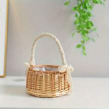 1pc Handwoven Rattan Picnic Basket, Portable Handle Storage Basket, Outdoor Camping & Picnic Essential, Photo Prop Basket, Snack Fruit Organizer, Ideal Gift For Family & Friends,Two Weaving Methods Are Shipped Randomly. - Multicolor - View 11