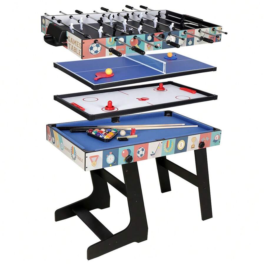 4 In 1 Multi Sports Game Table Combo Table- Pool Table/Air Hockey/Mini Table Tennis Table/Football Table With Folding Legs, 4 Ft - Blue - View 1